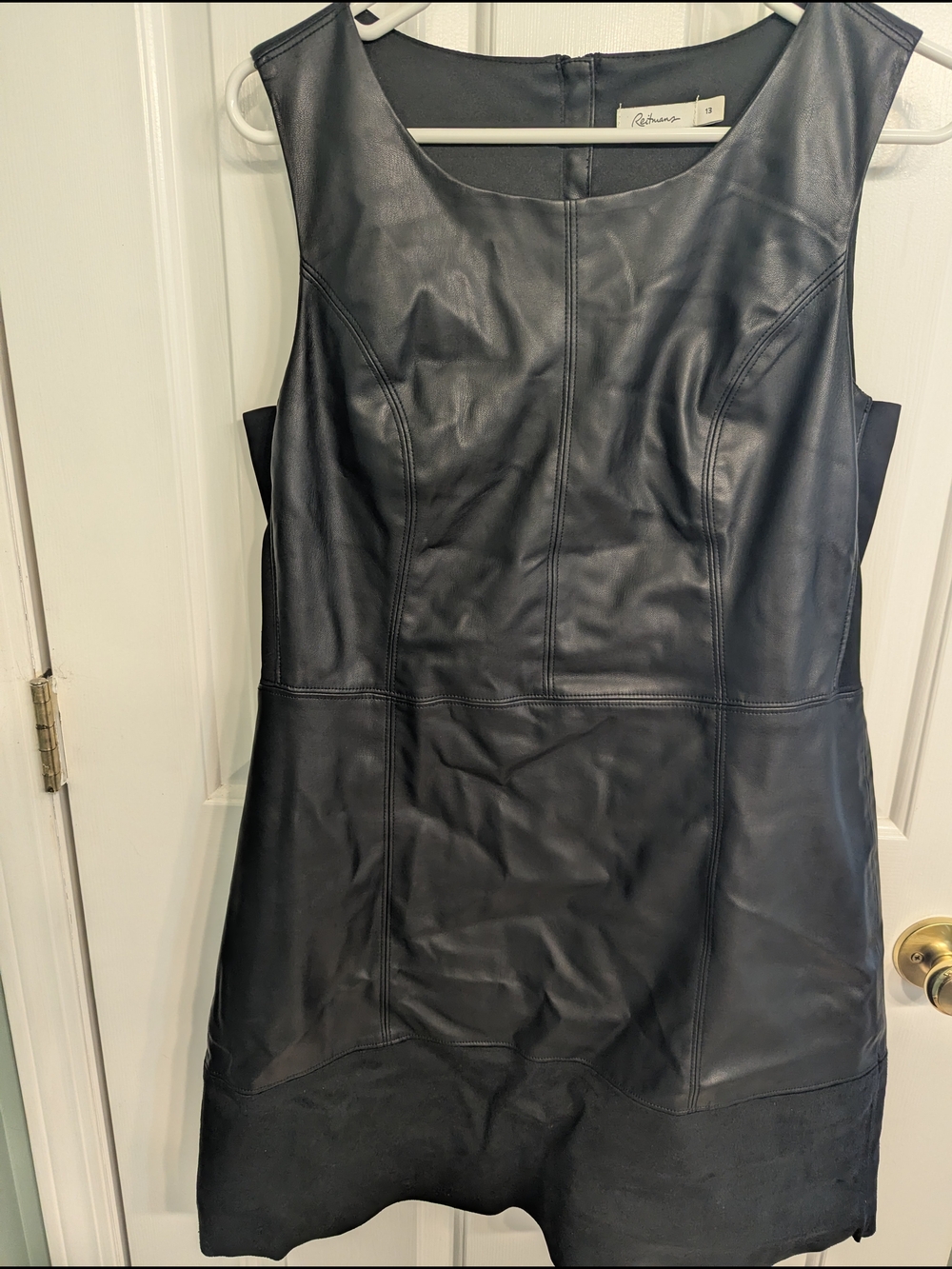 Reitmans Black Faux Leather Sleeveless Shift Dress With Suede Trim